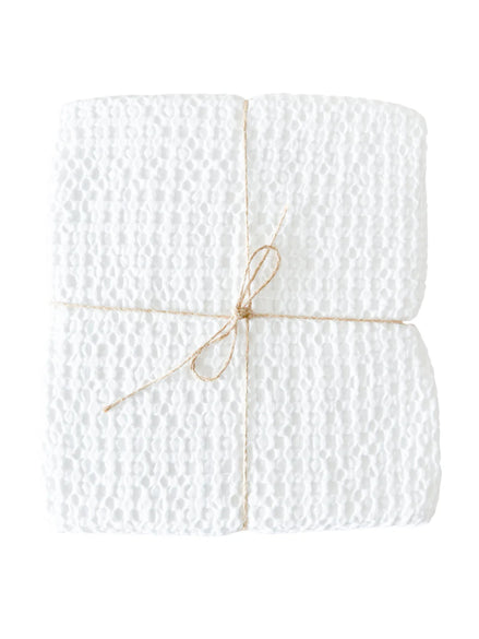Stonewashed White Cotton Waffle Throw