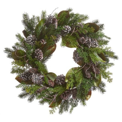 Wreath 28" Whitewash Pinecone & Mixed Greenery