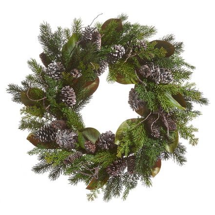 Wreath 28" Whitewash Pinecone & Mixed Greenery