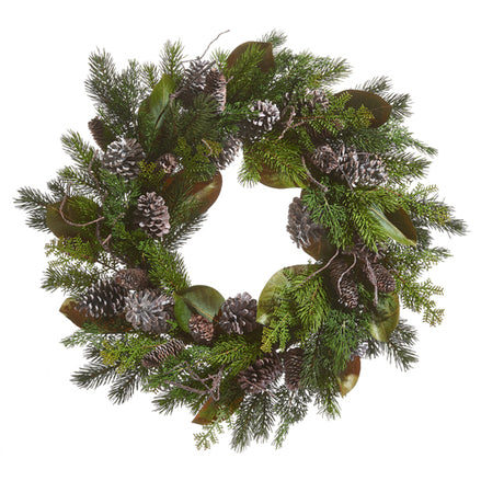 Wreath 28" Whitewash Pinecone & Mixed Greenery