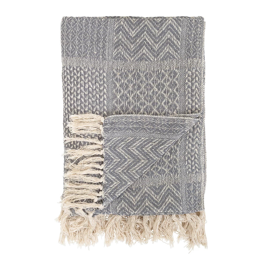 Throw Blanket Knit w/ Fringe Gray