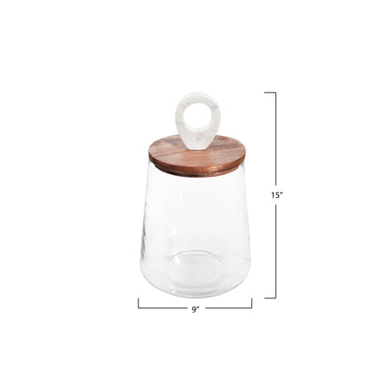 Jar Glass With Mango Wood & Marble Lid