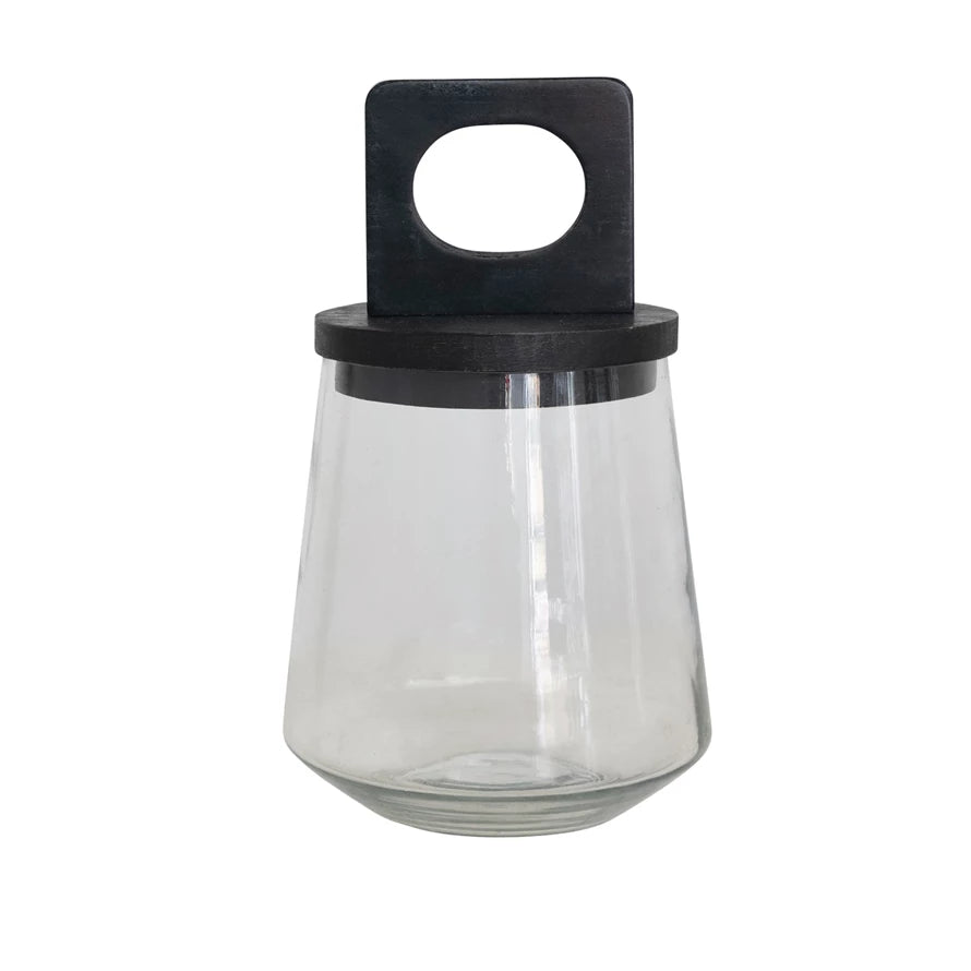 Round Glass Jar With Black Mango Lid.