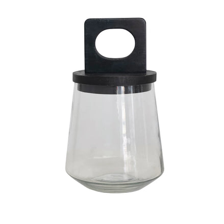 Round Glass Jar With Black Mango Lid.