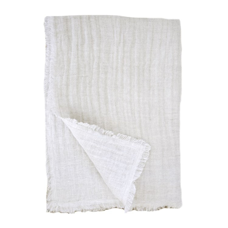 Beige Crinkled Double Weave Linen Throw