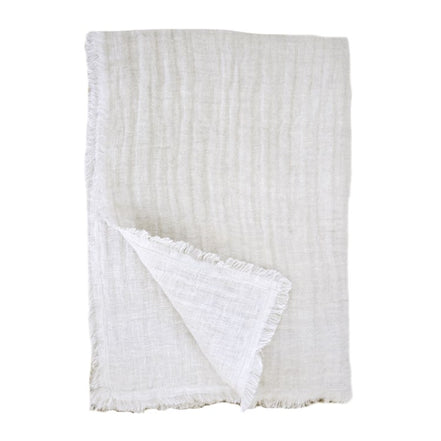 Beige Crinkled Double Weave Linen Throw
