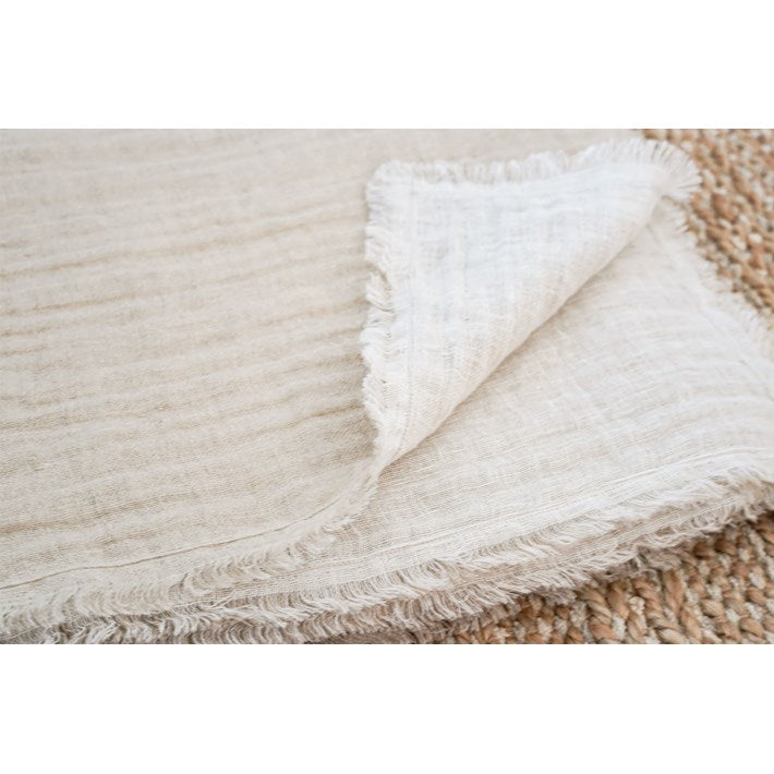 Beige Crinkled Double Weave Linen Throw