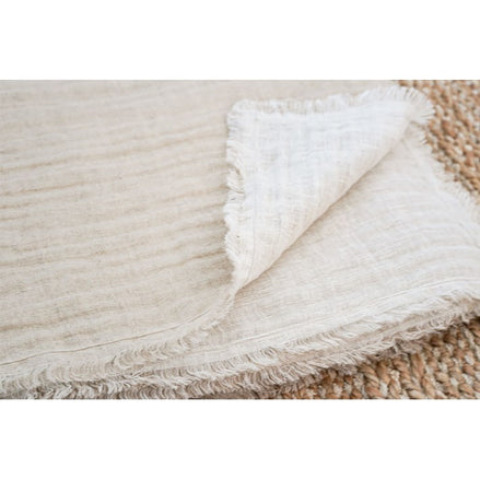 Beige Crinkled Double Weave Linen Throw