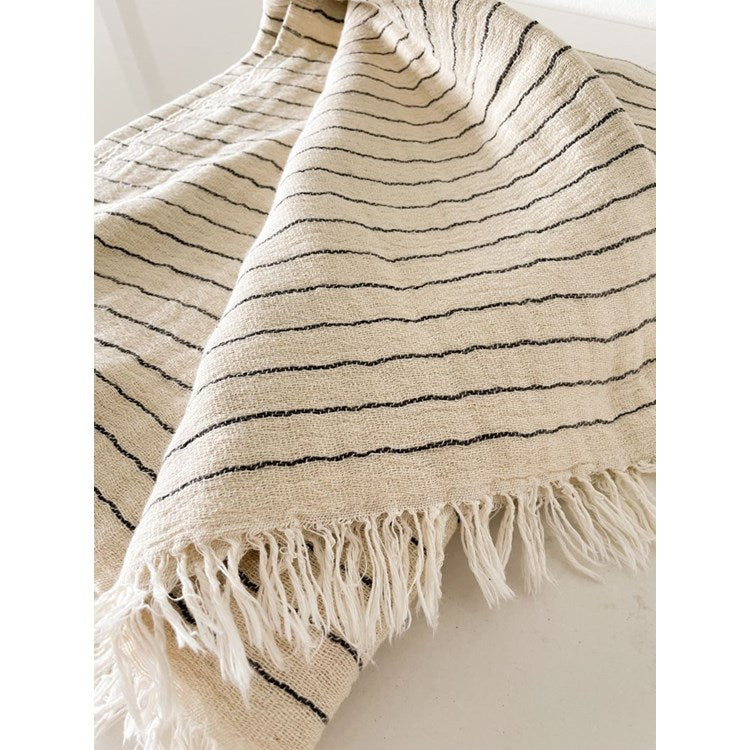 Light Beige Striped Turkish Cotton Crinkled Throw