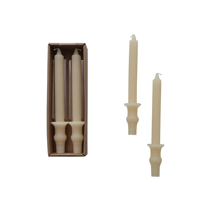10" Pleated Taper Candles with Urn Base Ivory