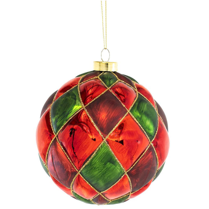 Glittered Glass Ball Ornament Red Green