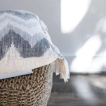 Stonewashed Pillow w/ Chevron Print & Fringe