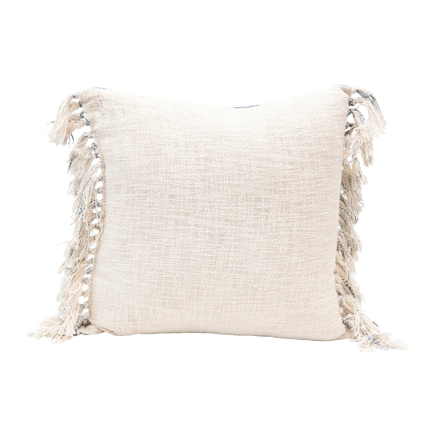 Stonewashed Pillow w/ Ikat Pattern & Fringe