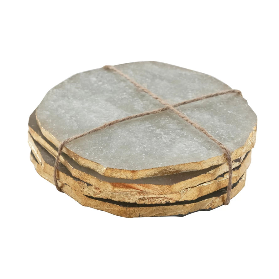 4" Quartz Coasters with Gold Edge Set of 4