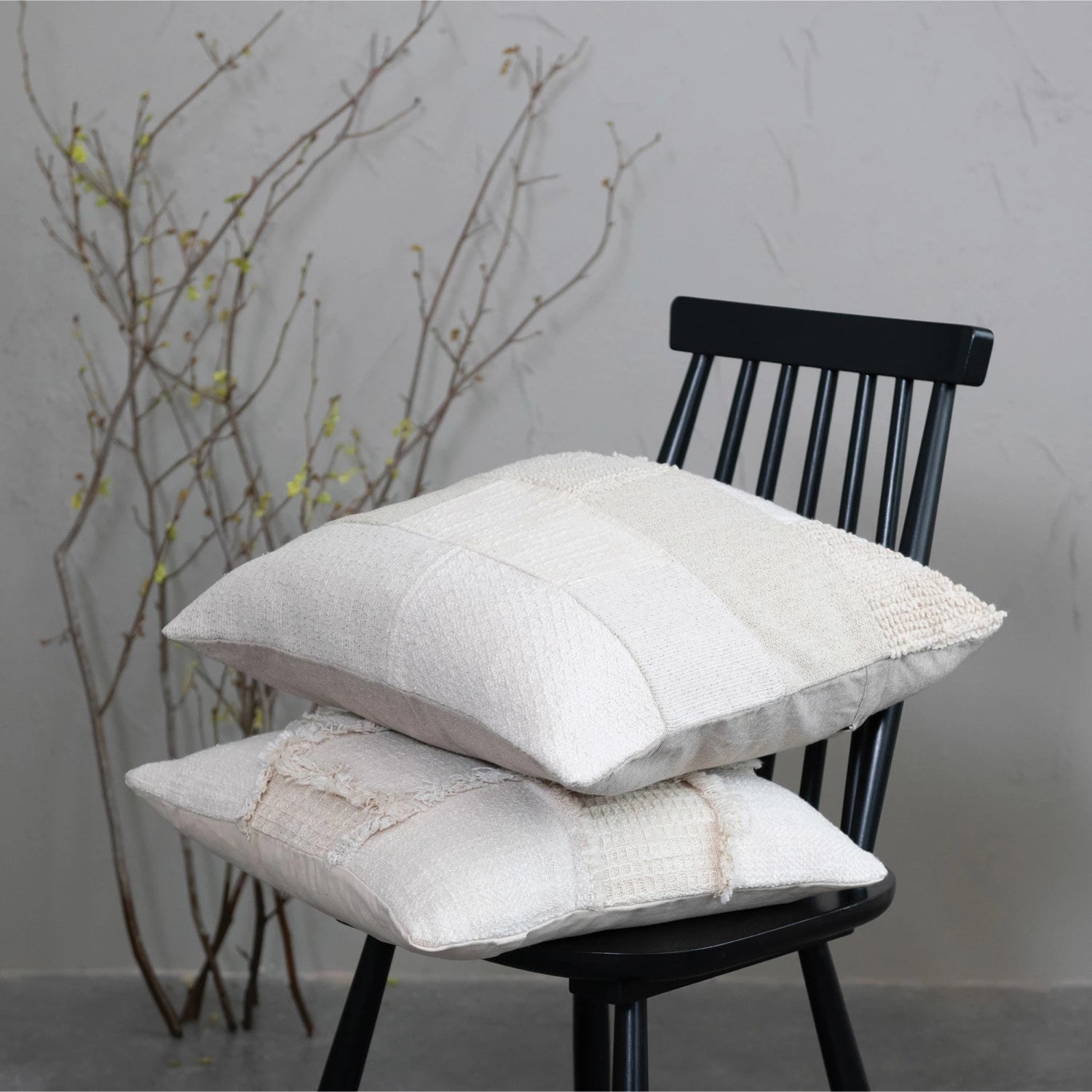 Cotton Patchwork Pillow w/ Chambray Back