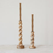Carved Mango Wood Twisted Taper Holder