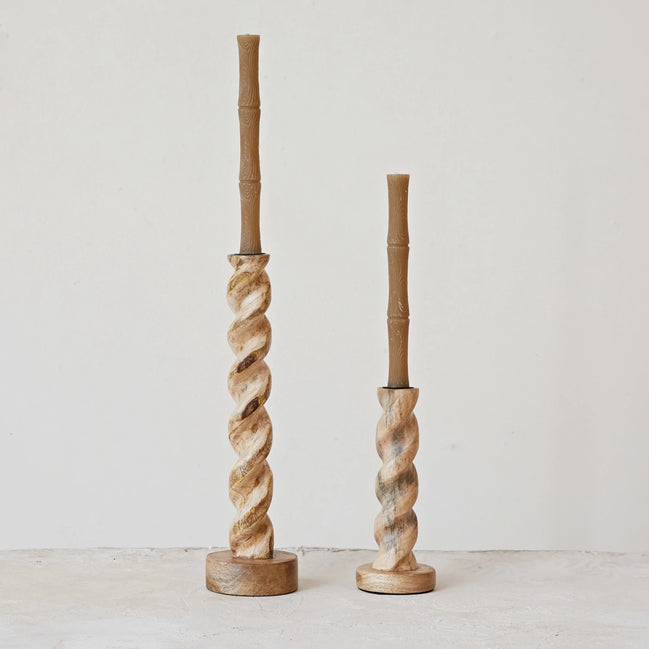 Carved Mango Wood Twisted Taper Holder