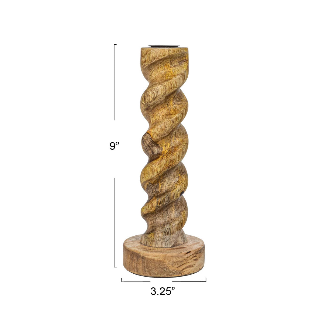 Carved Mango Wood Twisted Taper Holder