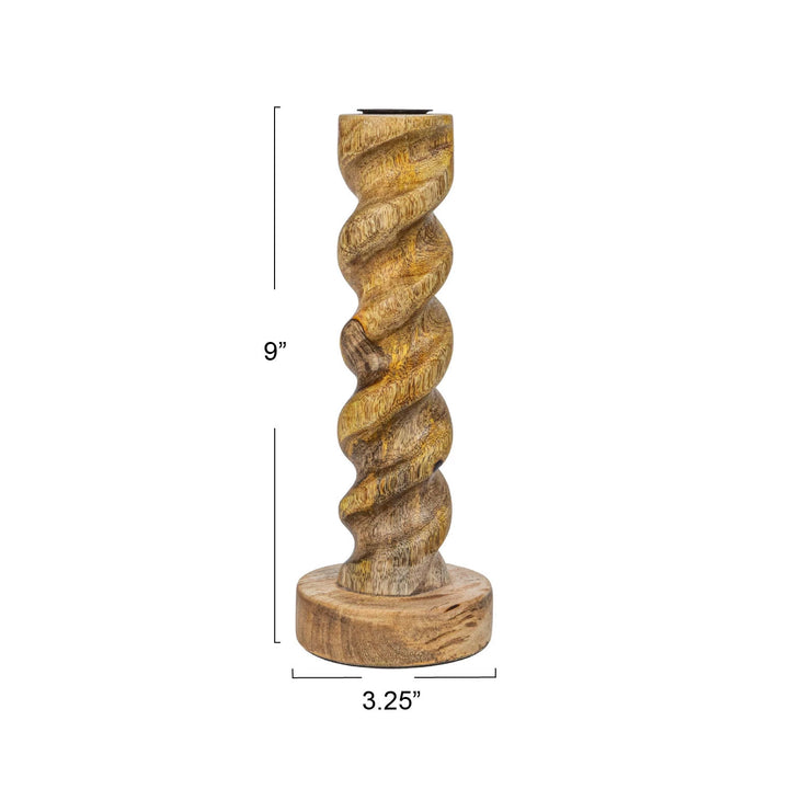 Carved Mango Wood Twisted Taper Holder