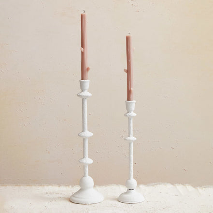 Textured Metal Taper Holder, Antique White