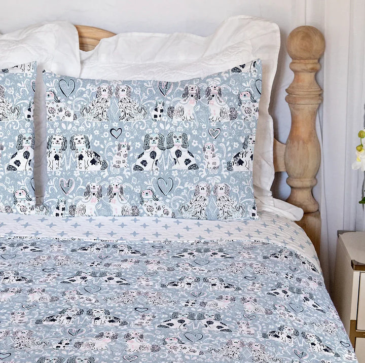 Foo Dogs Blue Quilt Set