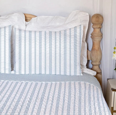 French Stripe Light Blue Quilt Set
