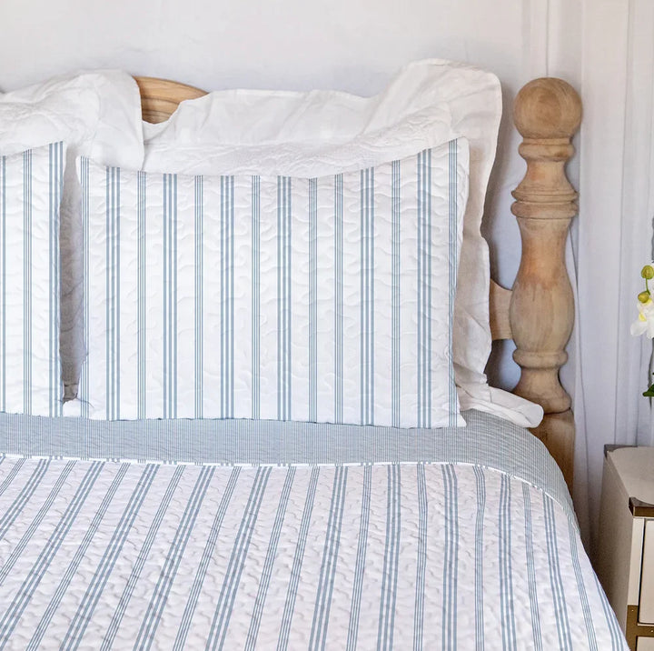 French Stripe Light Blue Quilt Set