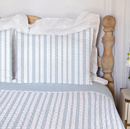 French Stripe Light Blue Quilt Set