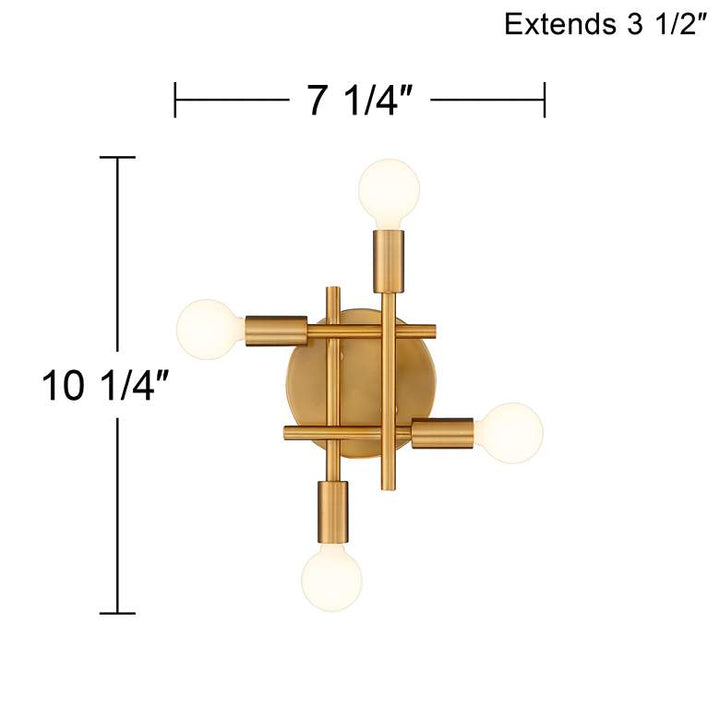 Sconce Gansett 10 1/4" High Warm Antique Brass 4-Light Wall