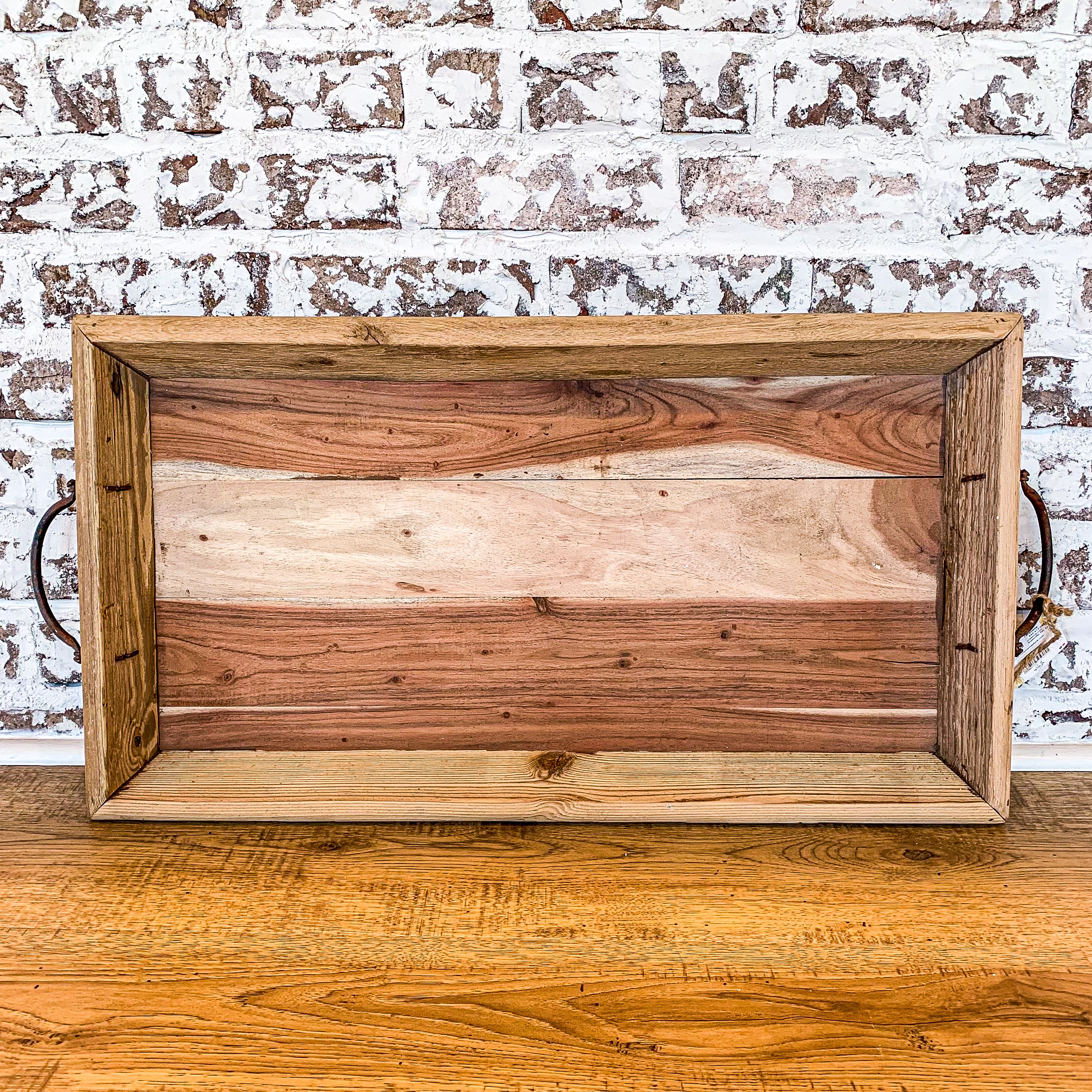 Tray Reclaimed Wood With Handles Large