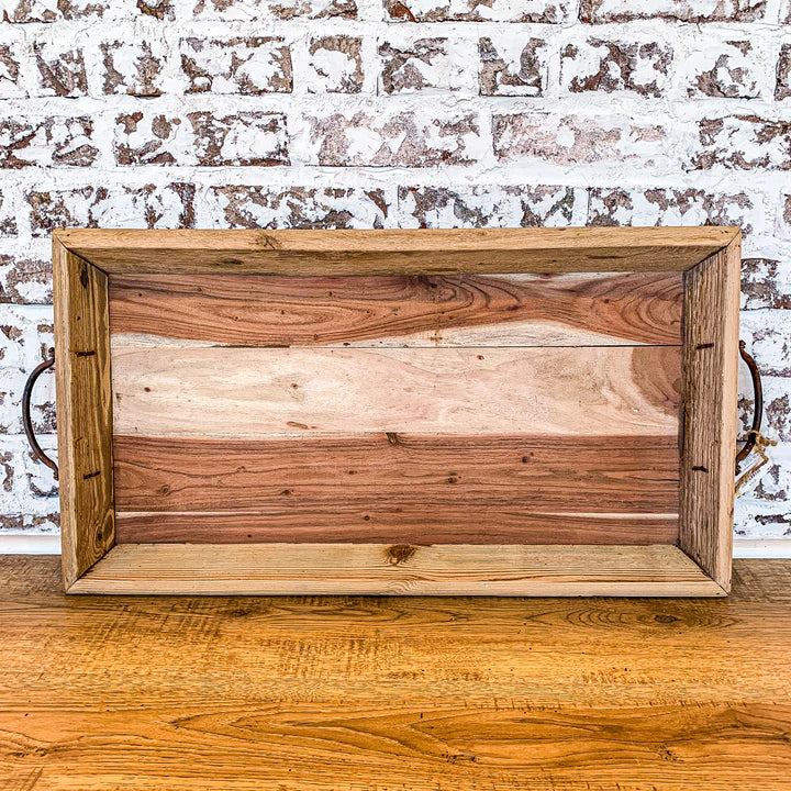 Tray Reclaimed Wood With Handles Large