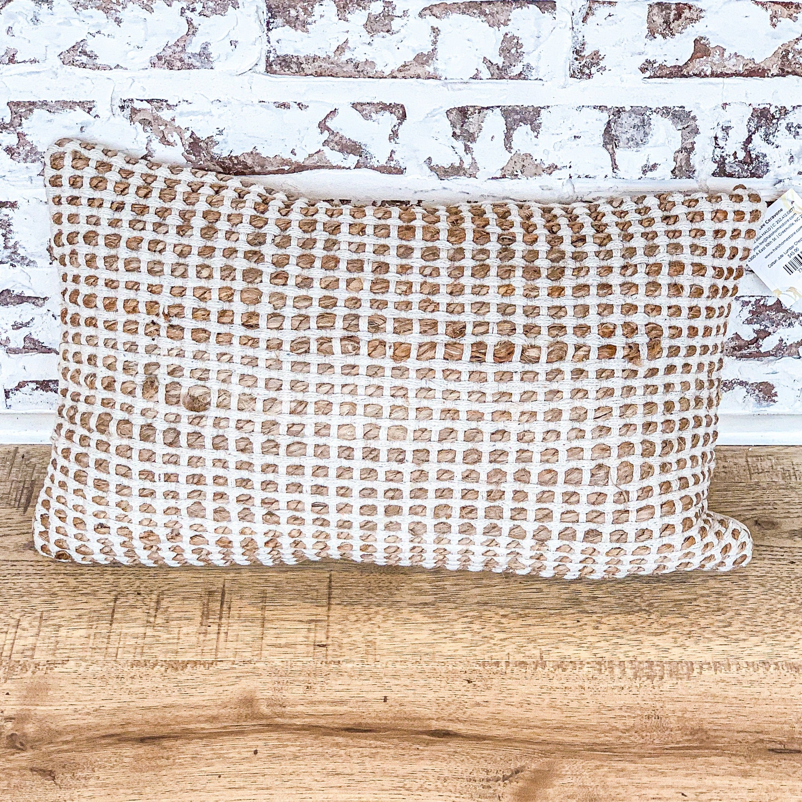 Cotton Jute Lumbar Check Pillow
