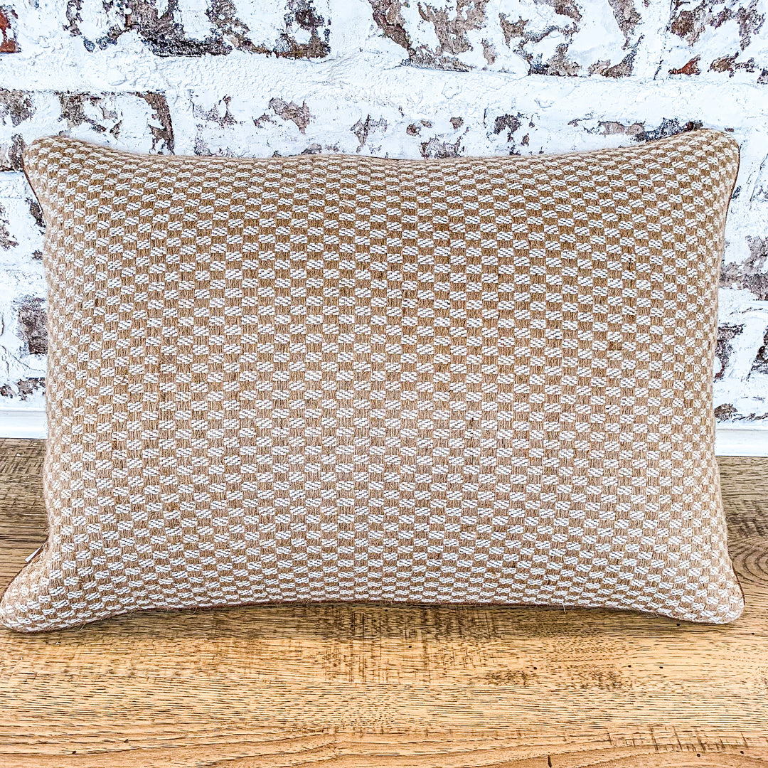 Tan & Cream Jute Check Pillow KK