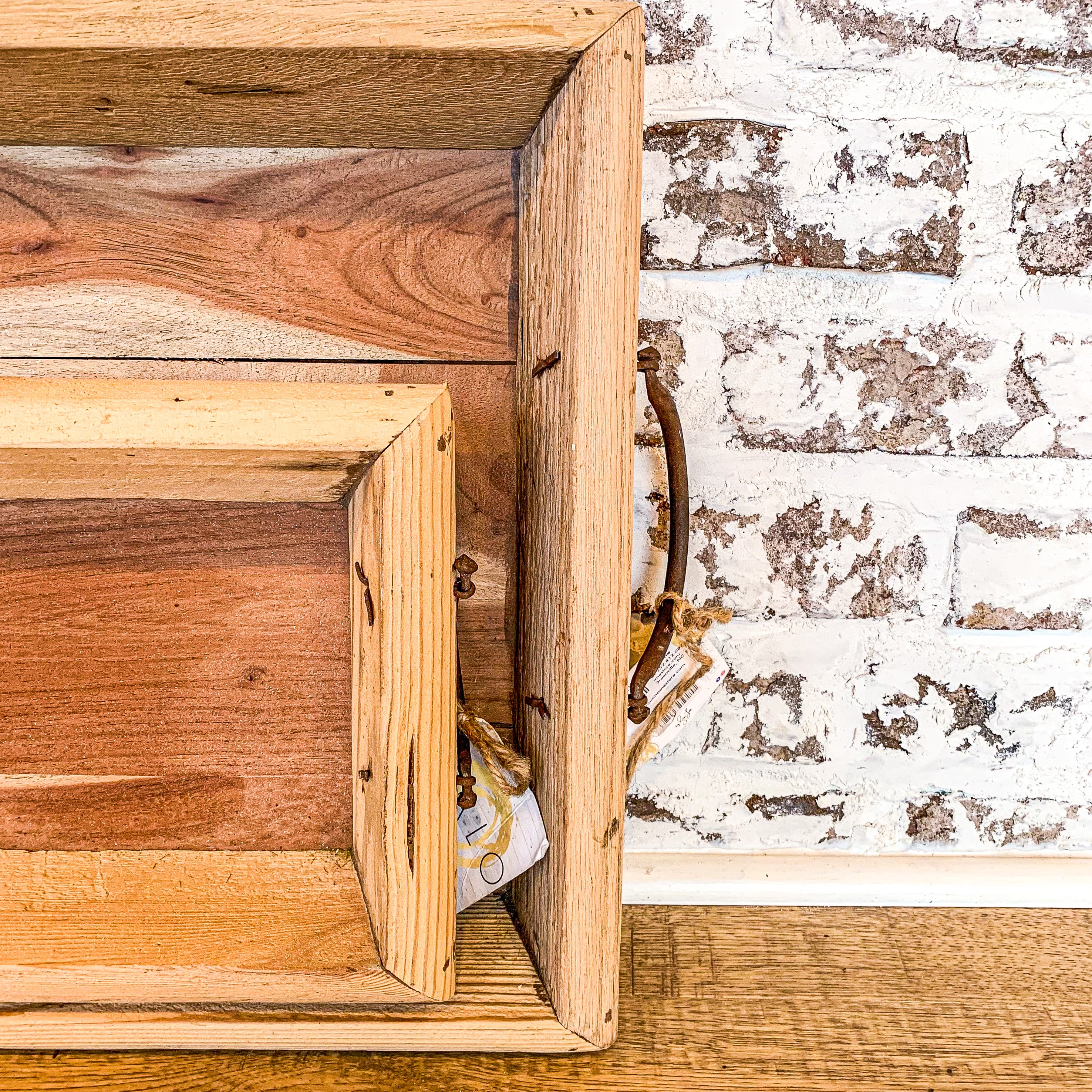 Tray Reclaimed Wood With Handles Large