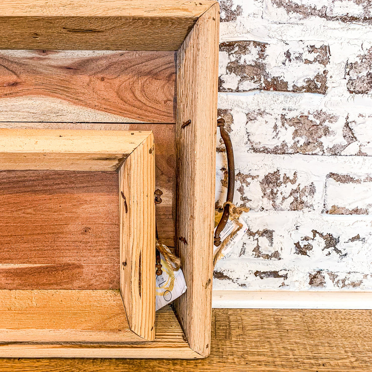 Tray Reclaimed Wood With Handles Large