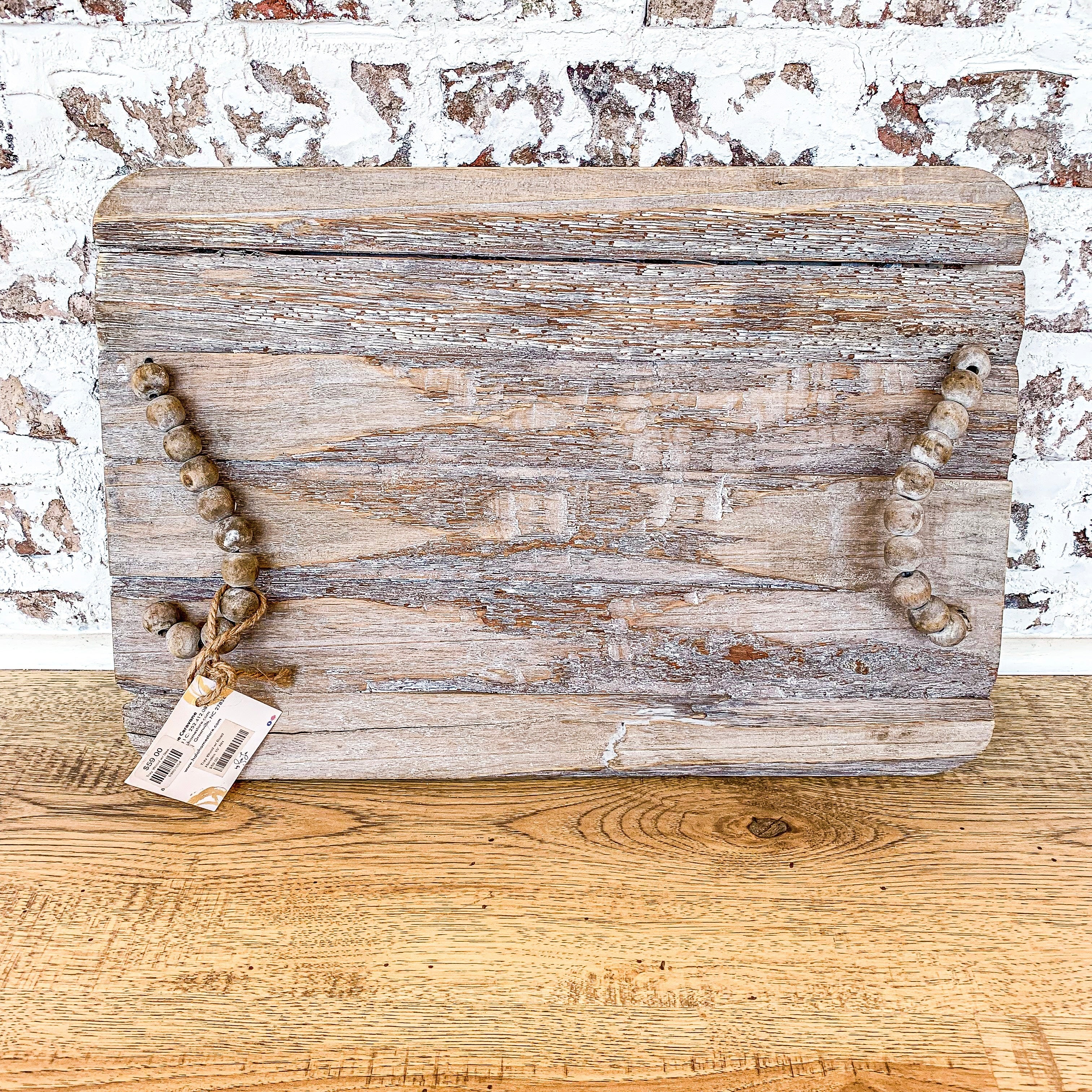 Tray Wood w/ Bead Handles 19” RH