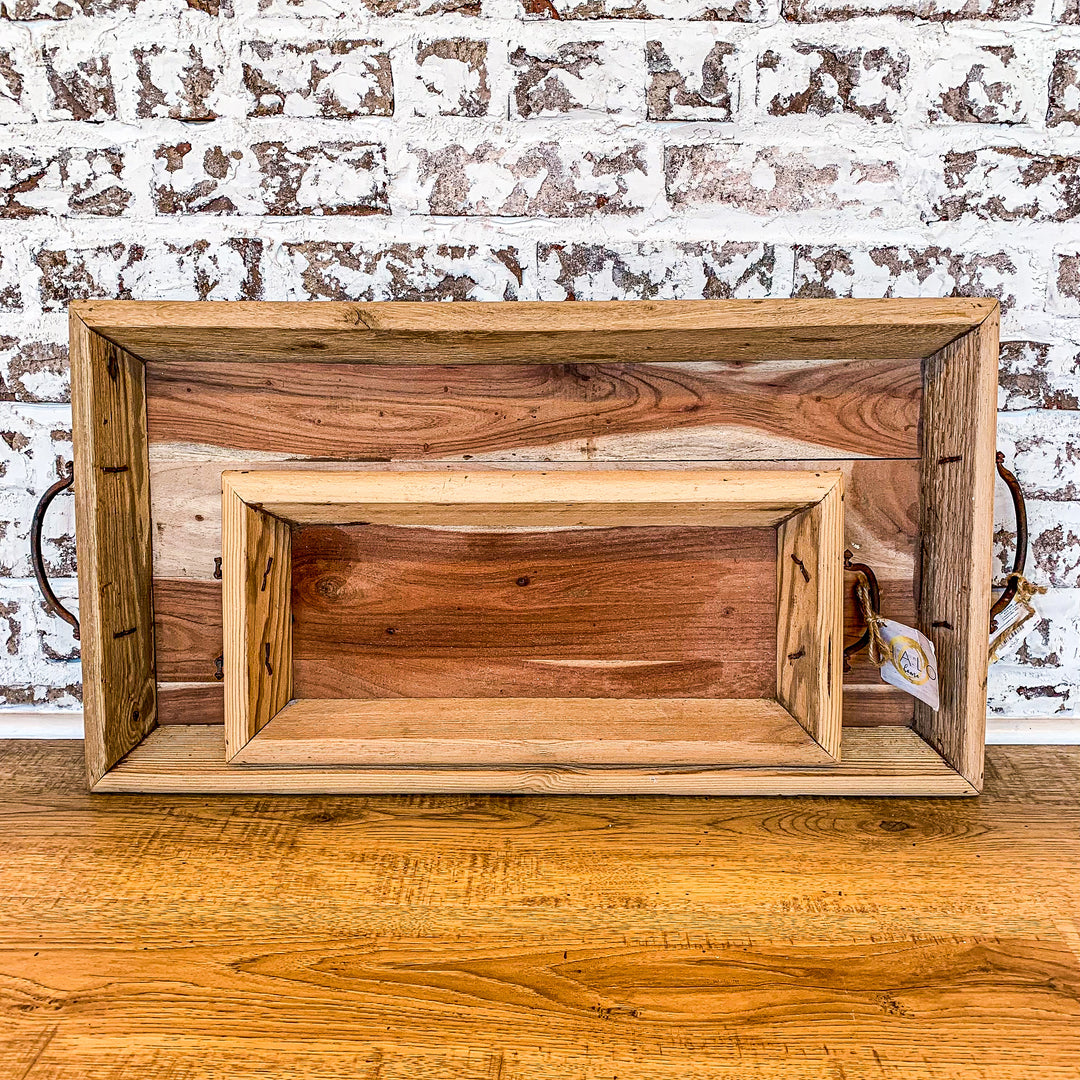 Tray Reclaimed Wood With Handles Small