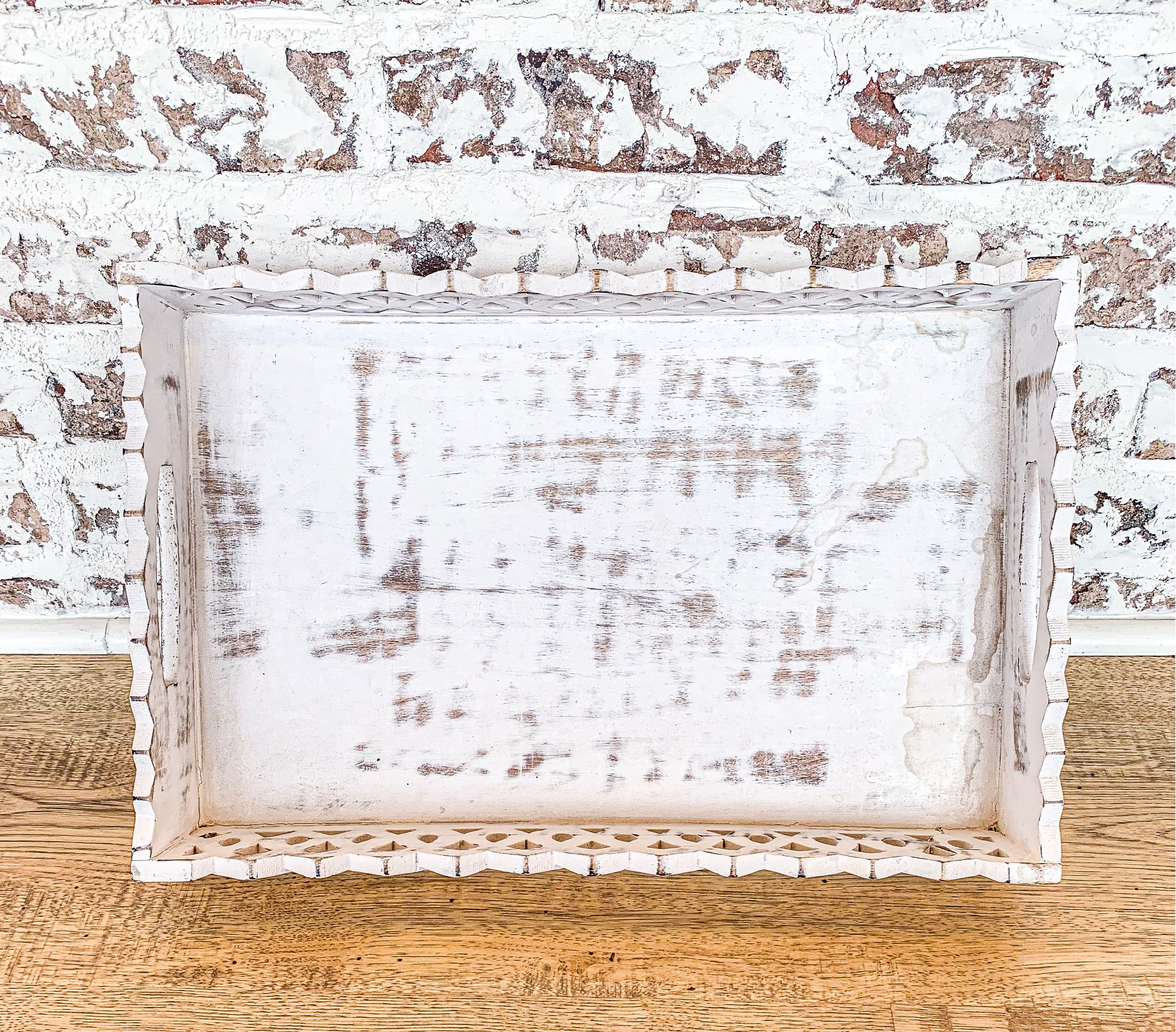 Tray White Carved Scroll Large