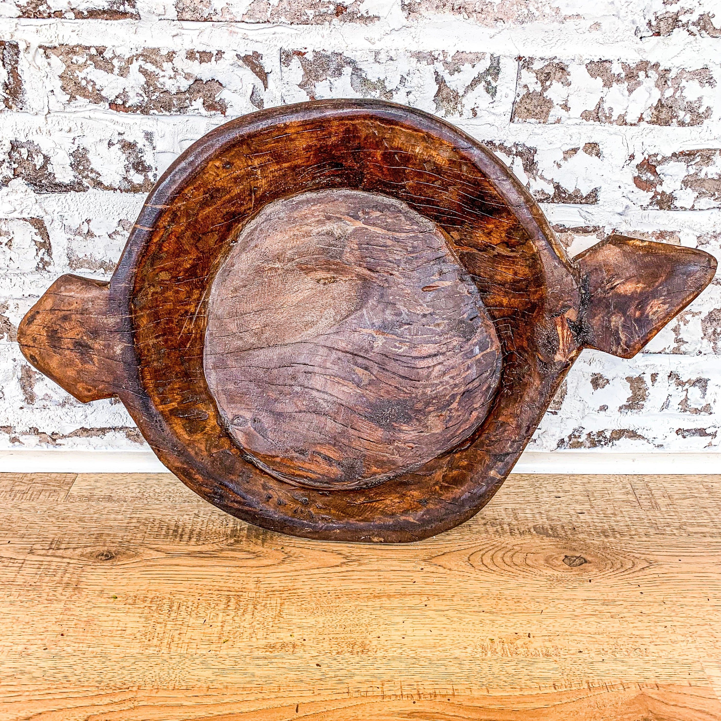 Wood Round Bowls w/ Duck Handles