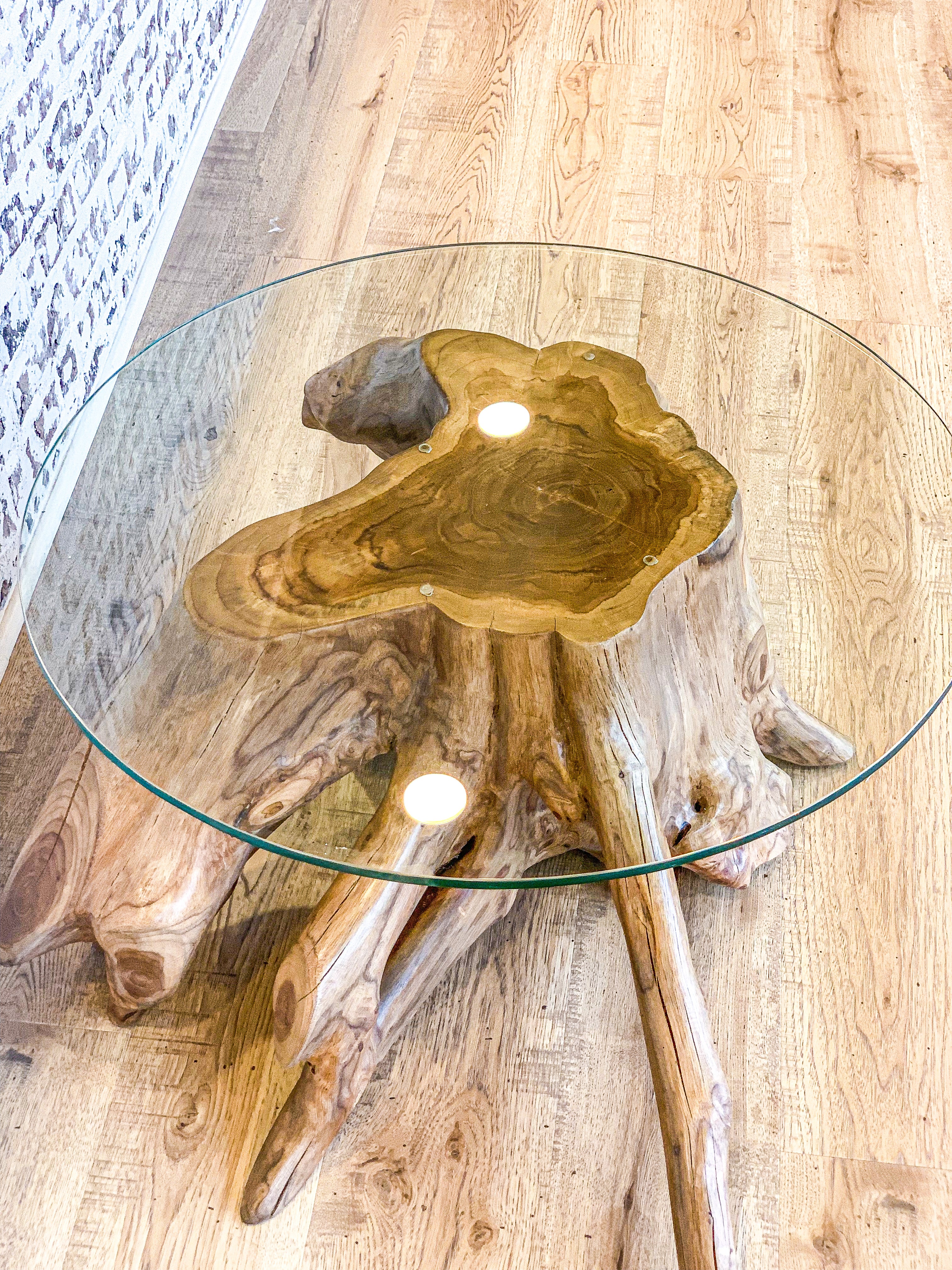 Reclaimed Wood Tree Trunk Glass Coffee Table