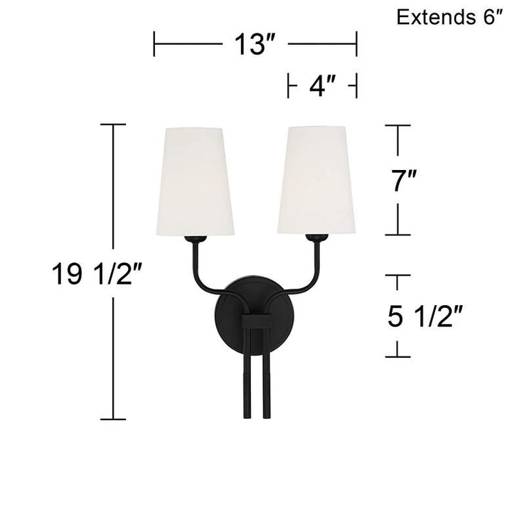 Sconce Melody 19 1/2" High Black Metal 2-Light Wall