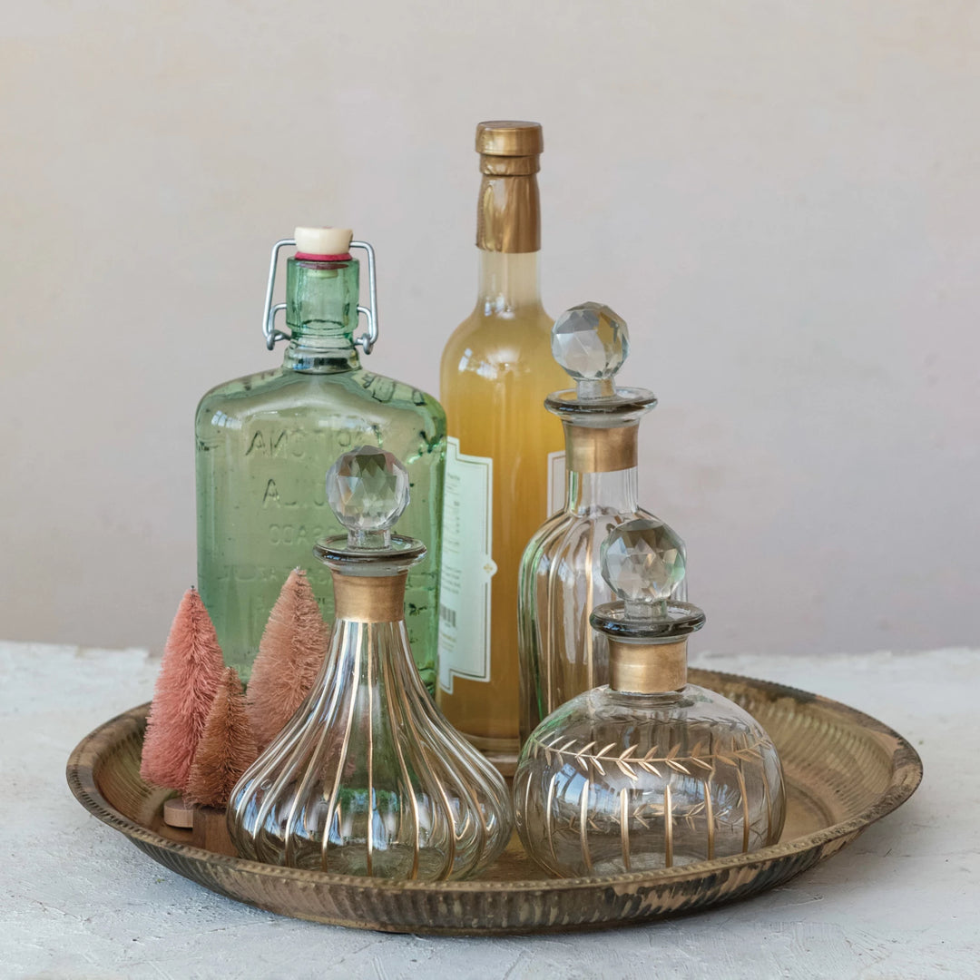 Blown Glass Decanter w/ Hand-Painted Gold Details