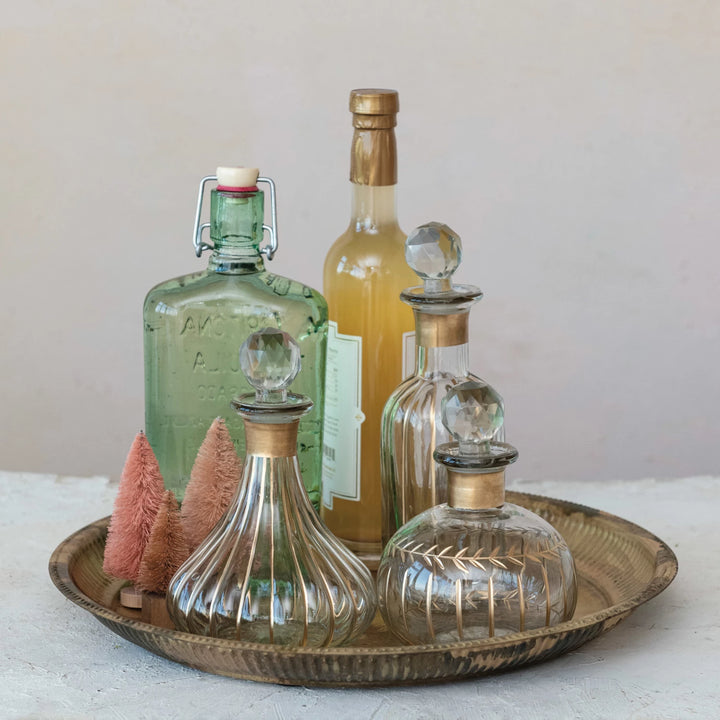 Blown Glass Decanter w/ Hand-Painted Gold Details
