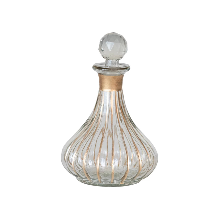 Blown Glass Decanter w/ Hand-Painted Gold Details