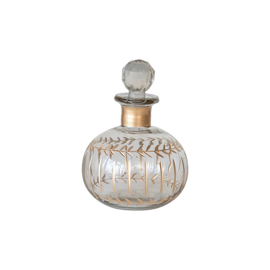 Blown Glass Decanter w/ Hand-Painted Gold Details