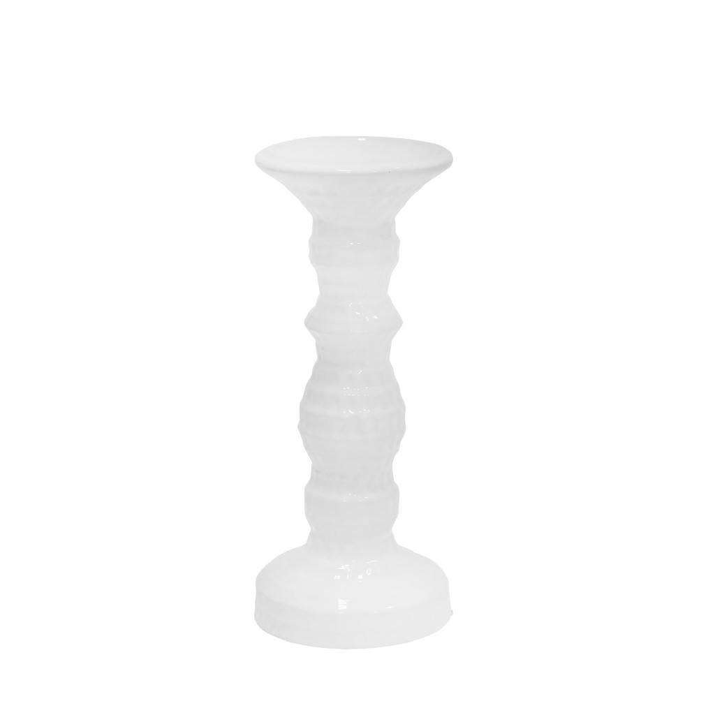 Candle Holder Dimpled White 9.75"