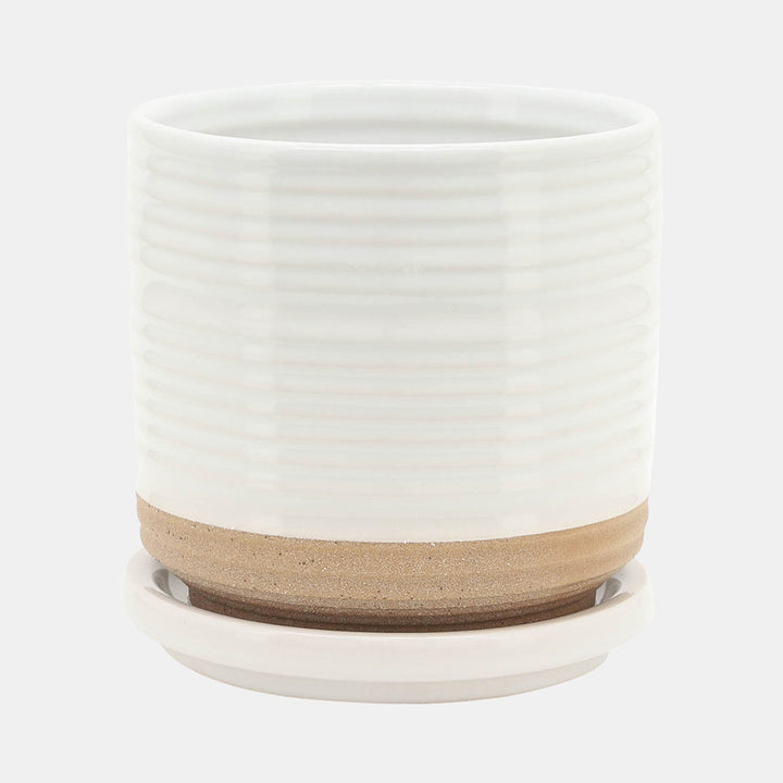 Planter W/ Saucer, White