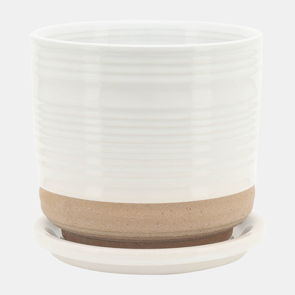 Planter W/ Saucer, White