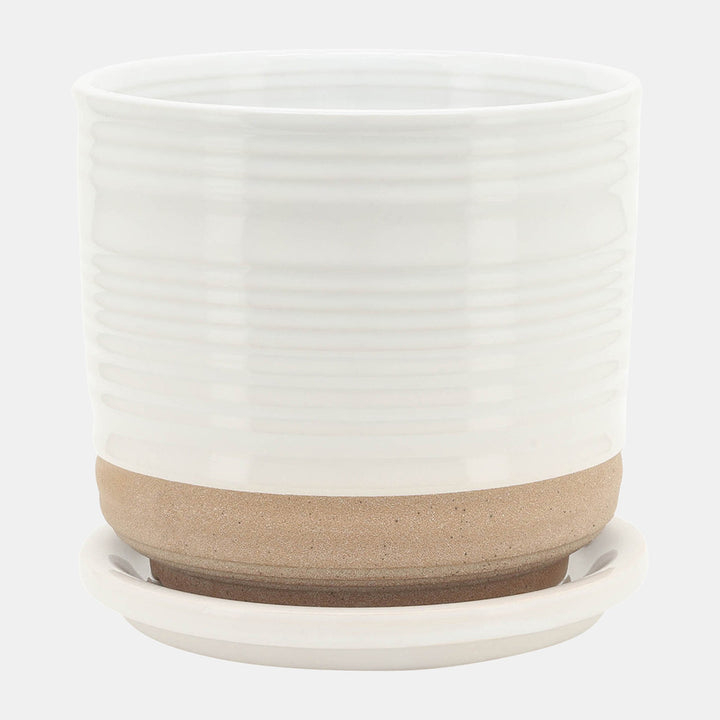 Planter W/ Saucer, White