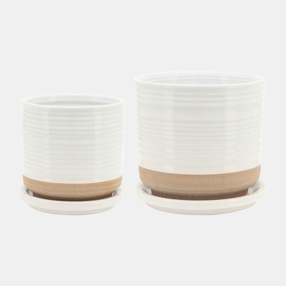 Planter W/ Saucer, White